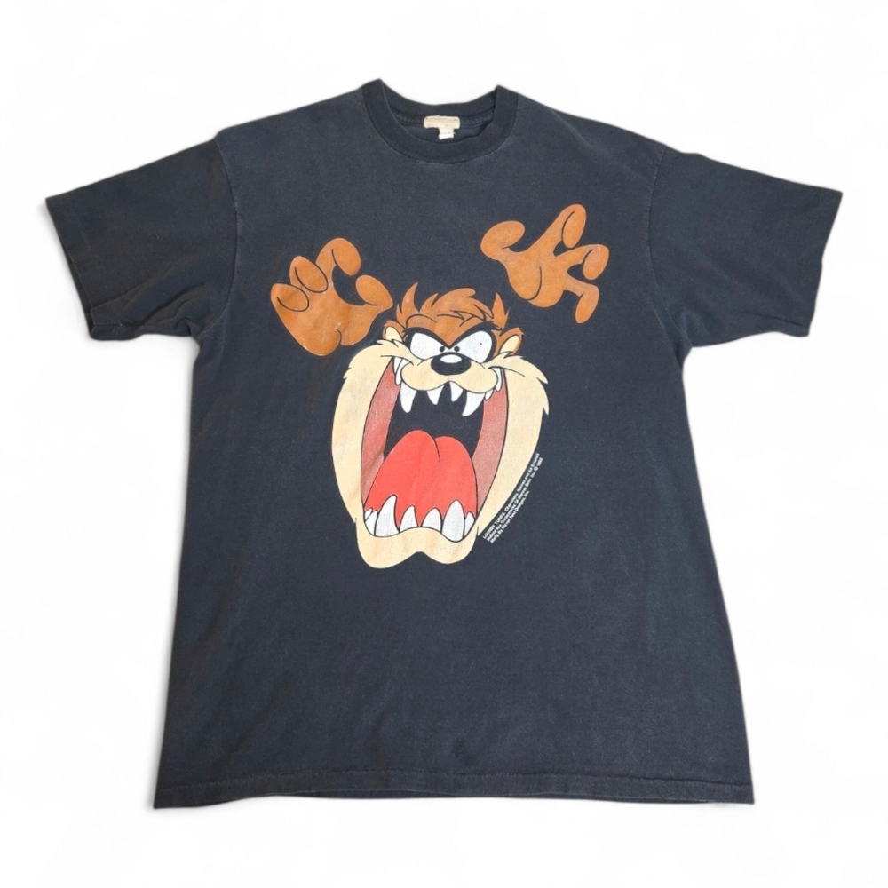 1992 Looney Tunes Tasmanian Devil Taz Black T-Shirt Medium Novel Teez